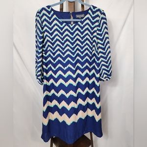 Luxology Multicolored Shift Dress 3/4 Roll Tab Sleeve